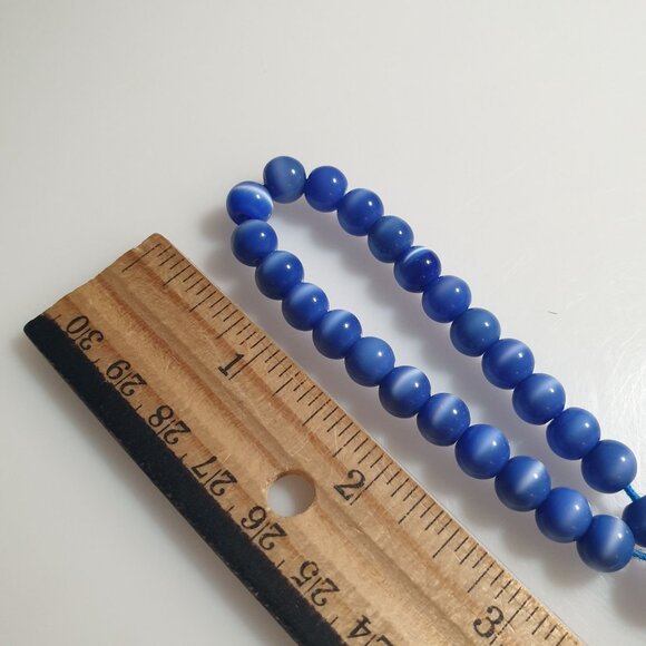 Blue Beaded Round Glossy Agate Beads Handmade Jewelry Unique Design 7 Inch Gift - Picture 3 of 3